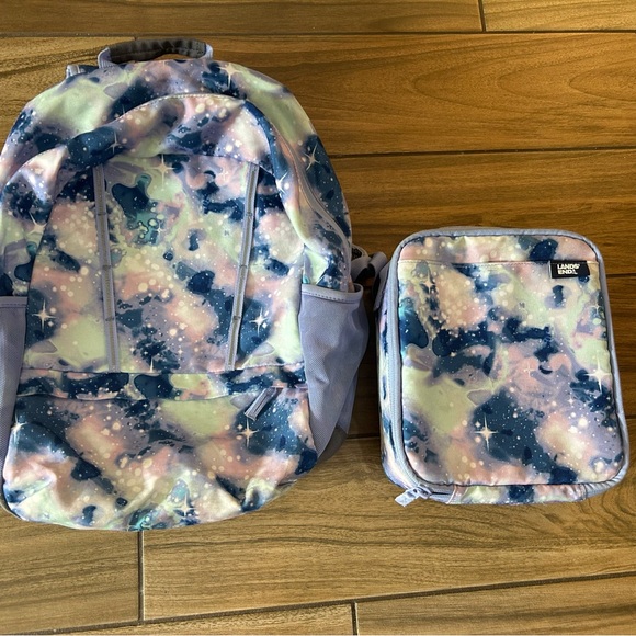 Lands End Galaxy Print Kids Backpack and Lunchbox Set - Picture 1 of 5